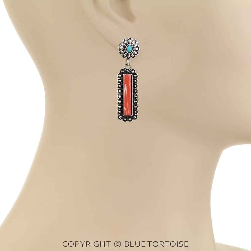 Western Bar Stone Concho Stud Earrings - Image 2