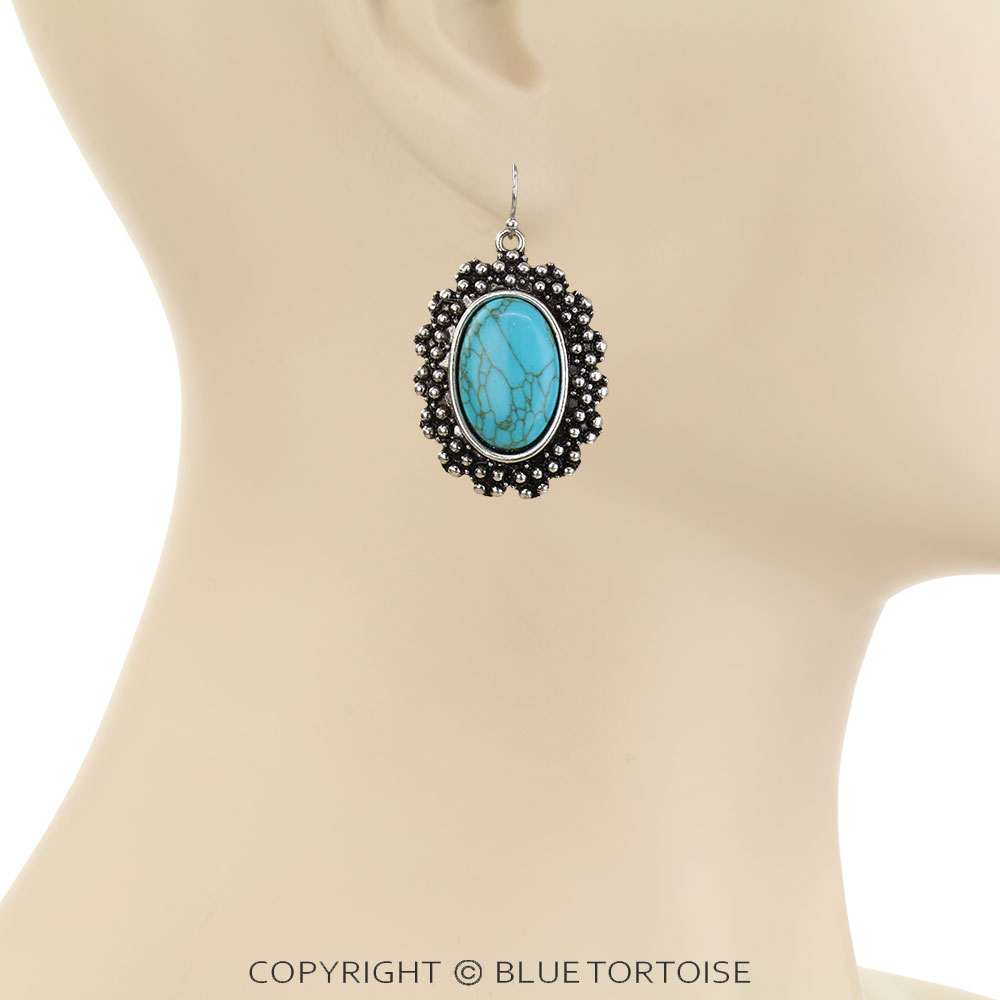 Western Oval Stone Dangle Earrings - Image 2