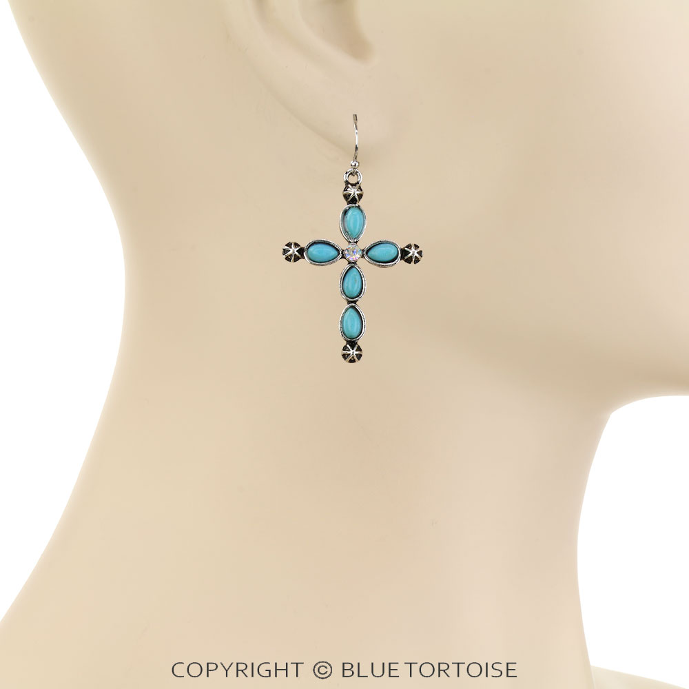 Western Cross Stone Dangle Earrings - Image 2