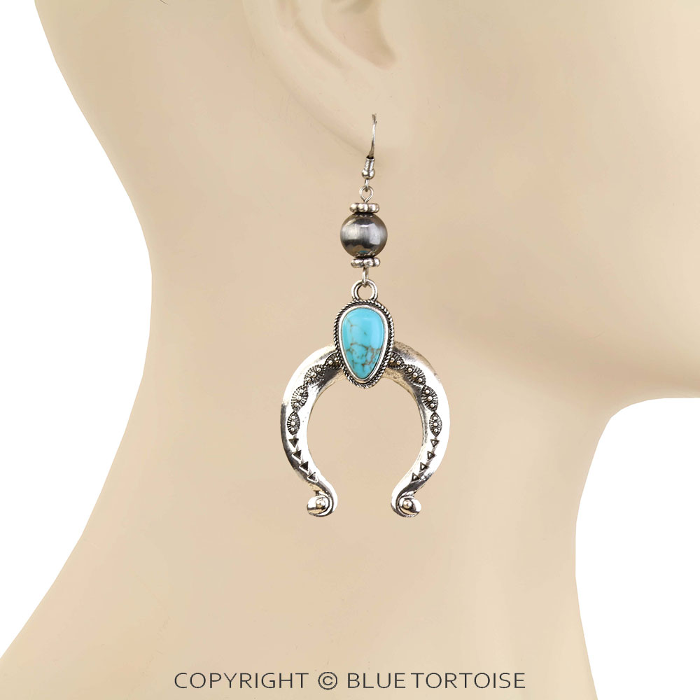 Western Squash Blossom Stone Dangle Earrings - Image 2