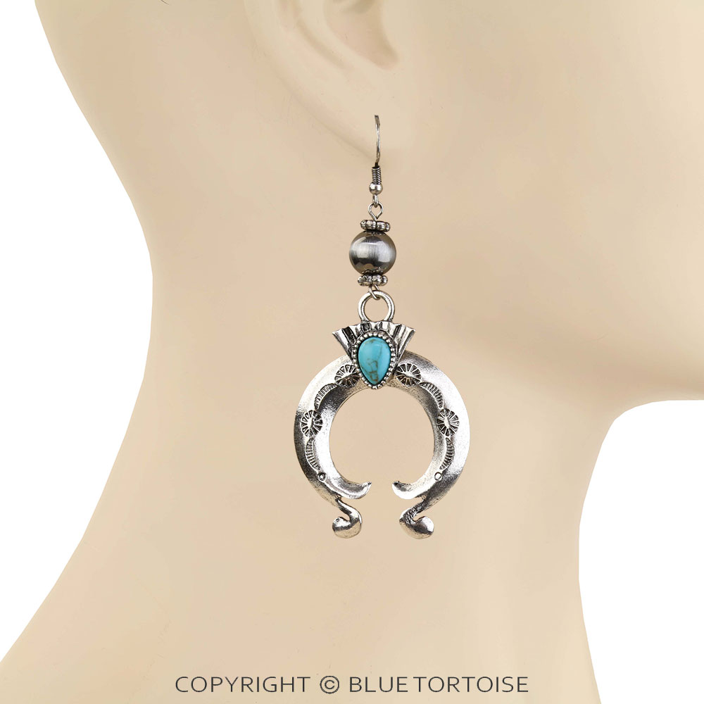 Western Squash Blossom Stone Dangle Earrings - Image 2
