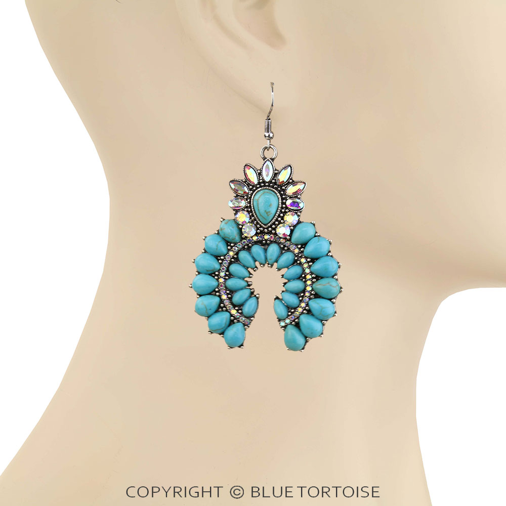 Western Squash Blossom Stone Dangle Earrings - Image 2