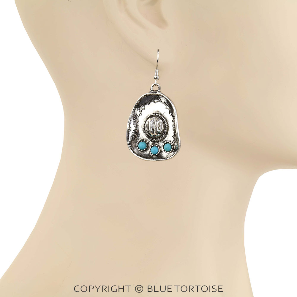Western Cowboy Hat Stone Dangle Earrings - Image 2
