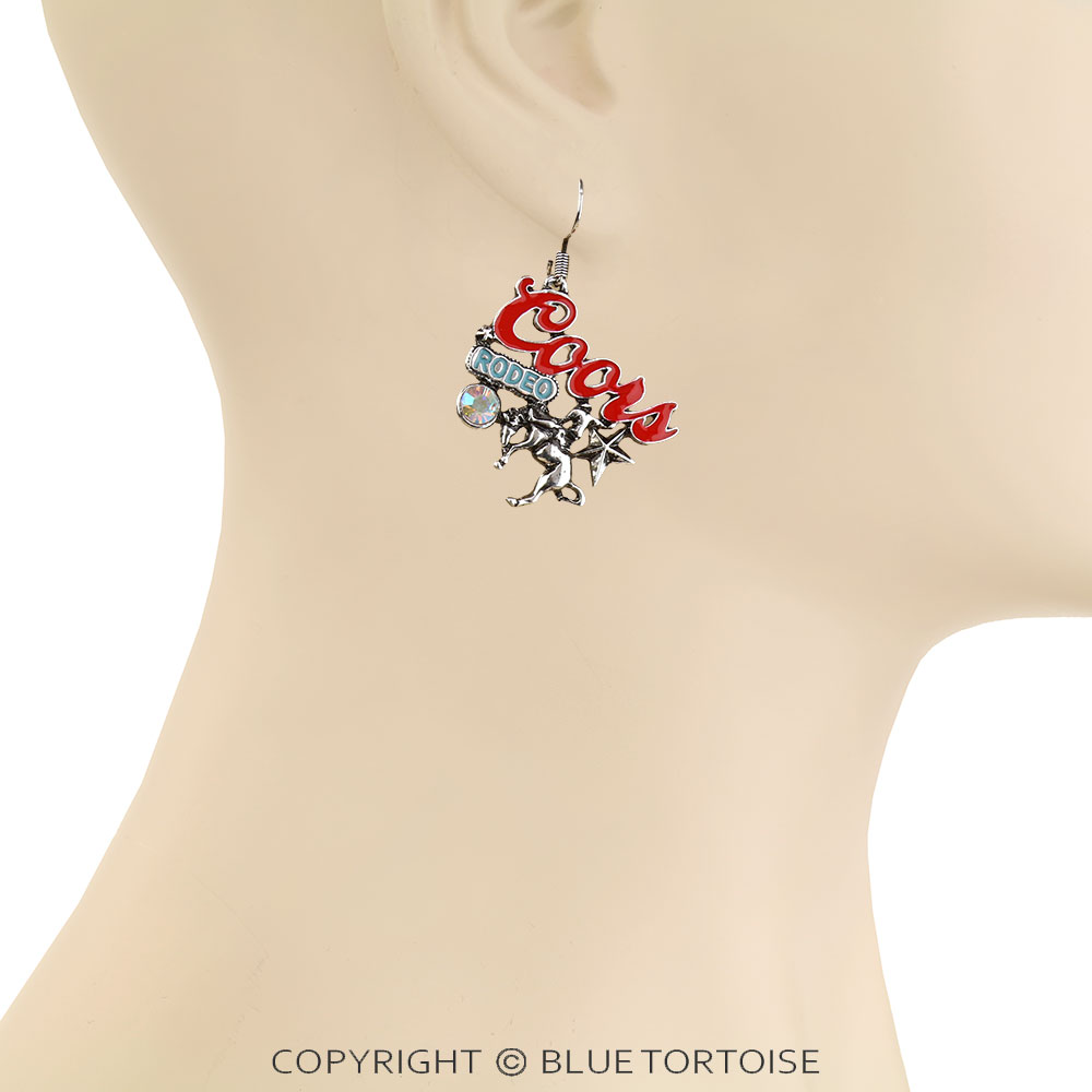 Western Epoxy Beer Logo Dangle Earrings - Image 2