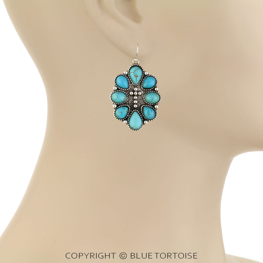 Western Concho Semi Stone Dangle Earrings - Image 2