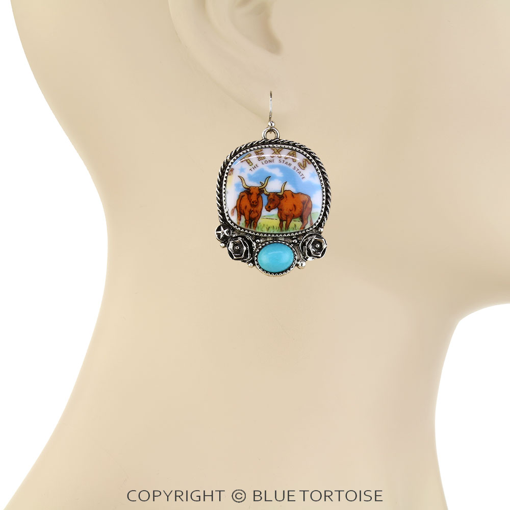 Western Cow Portrait Dangle Earrings - Image 2