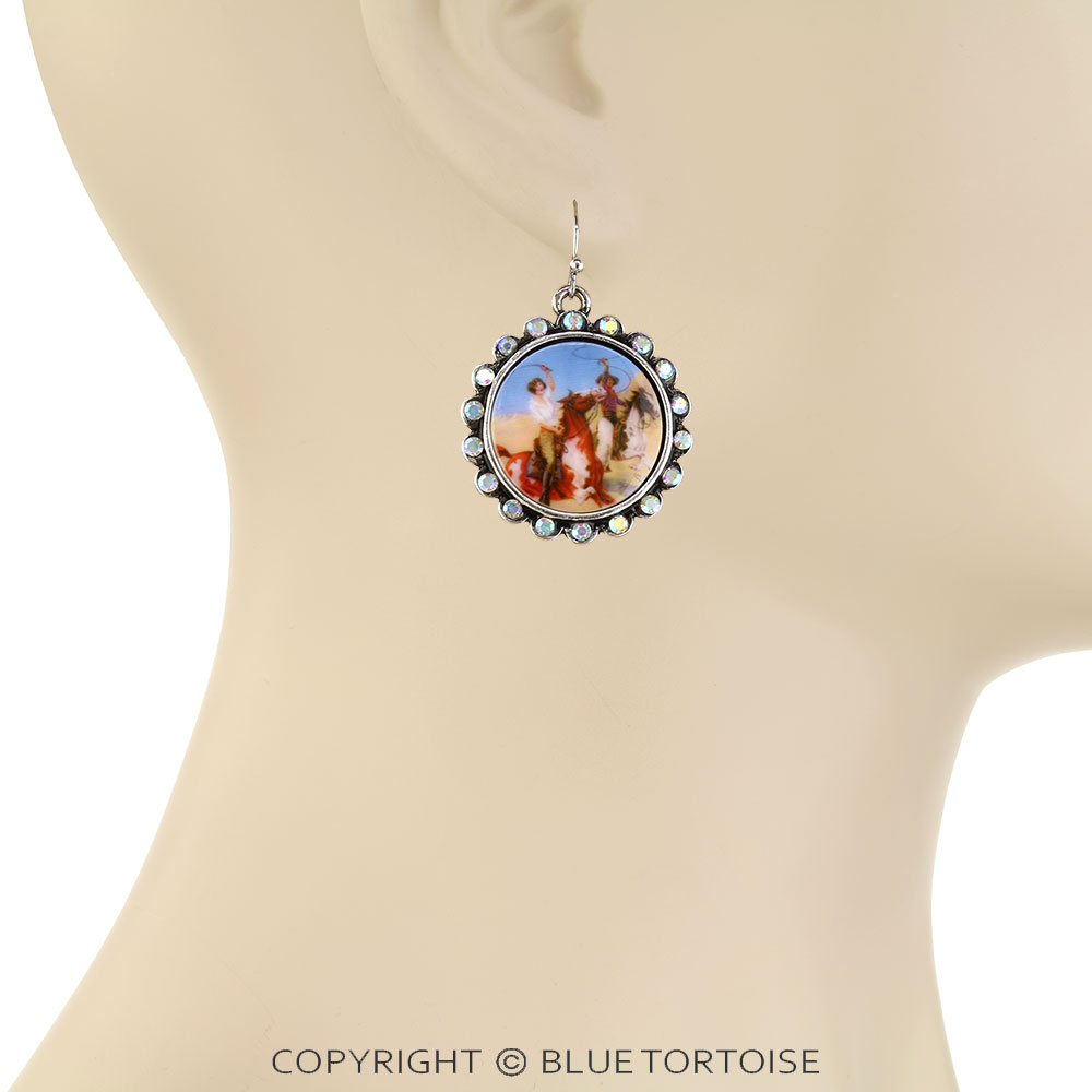 Western Cowgirl Portrait Dangle Earrings - Image 2