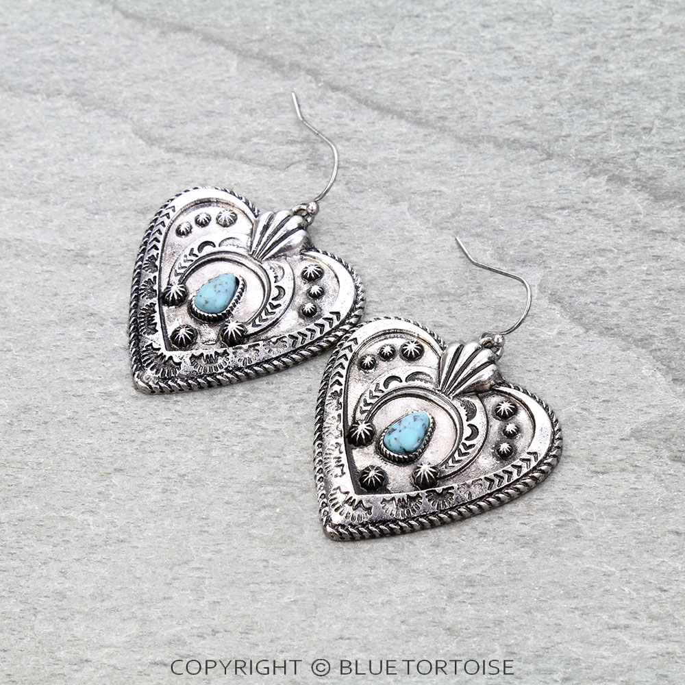 Western Heart Hand Stone Dangle Earrings