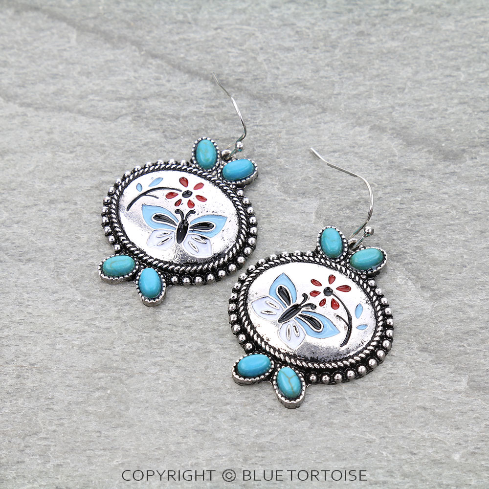 Western Butterfly Stone Dangle Earrings