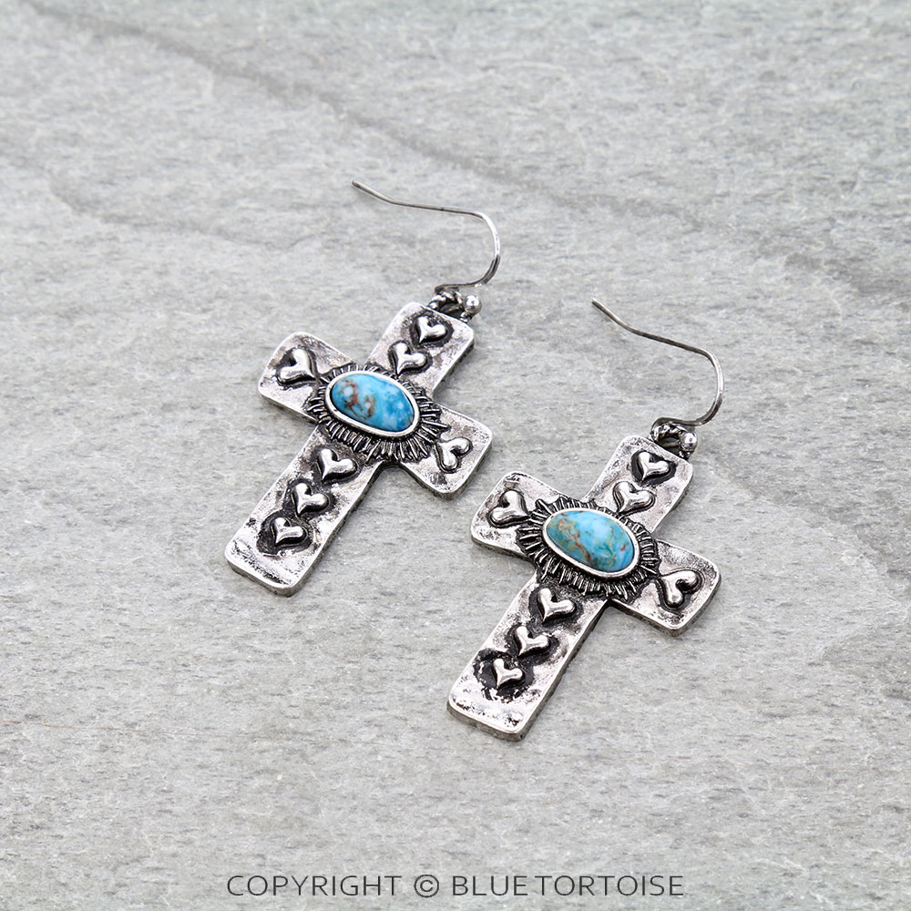 Western Cross Hand Stone Dangle Earrings