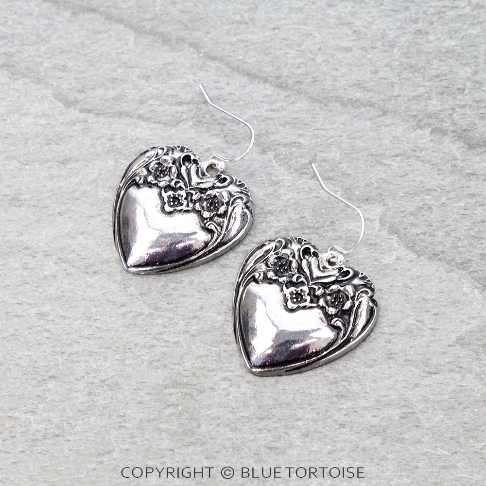 Tailored Flower Heart Dangle Earrings