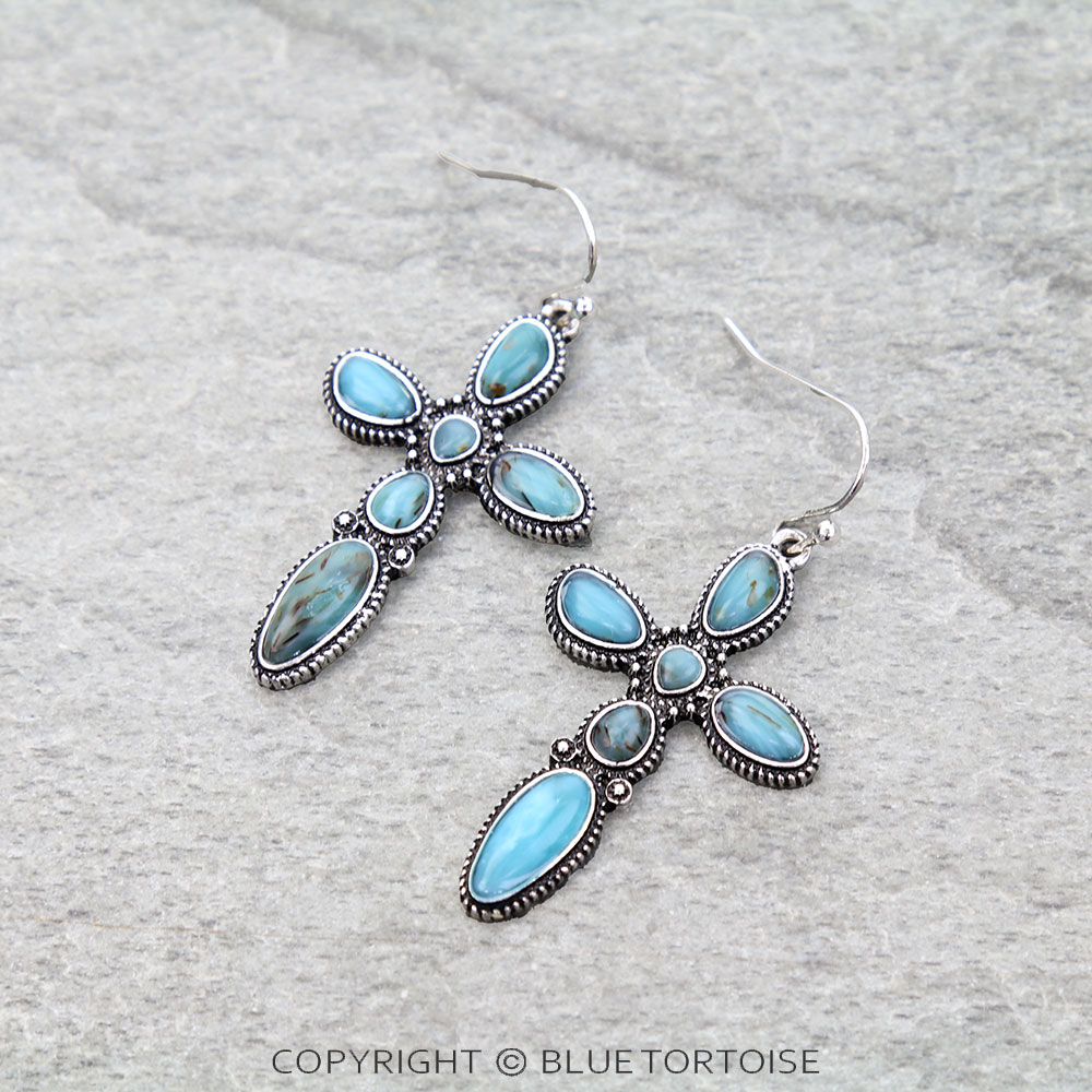 Western Cross Hand Stone Dangle Earrings
