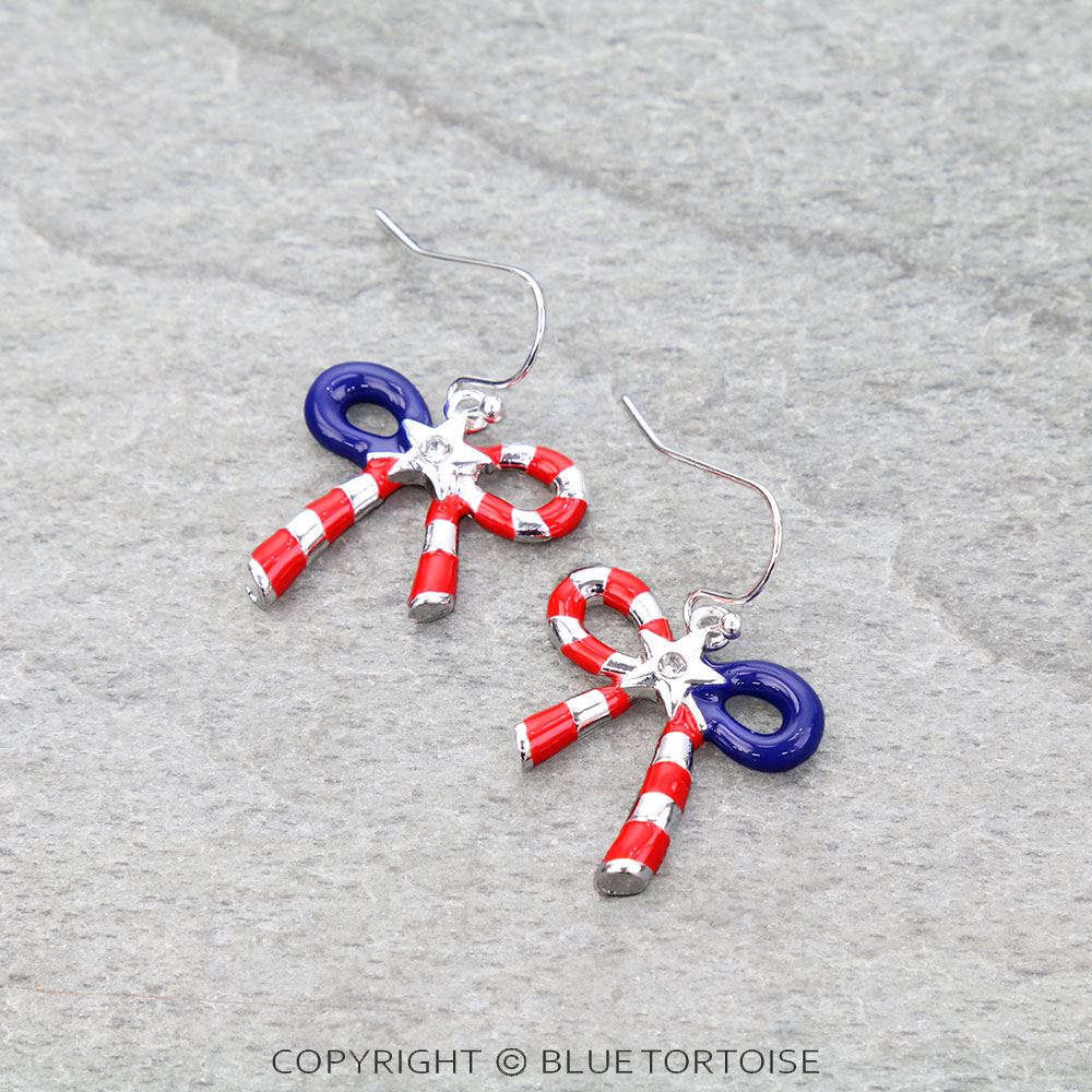 Patriotic Epoxy Bow Dangle Earrings