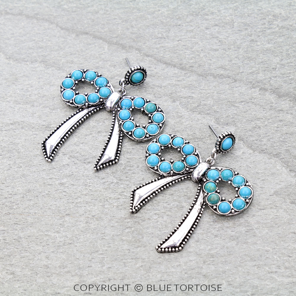 Western Bow Semi Stone Stud Earrings
