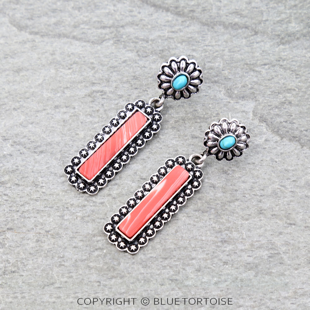 Western Bar Stone Concho Stud Earrings