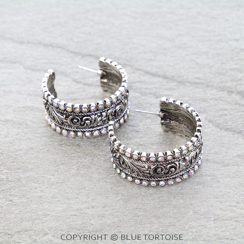 Western Filigree Stone Hoop Earrings