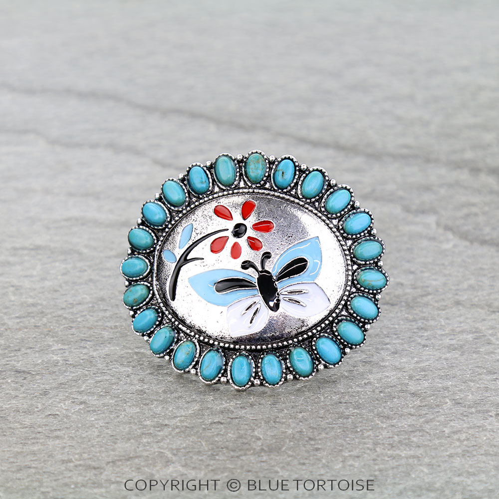 Western Butterfly Stone Stretch Ring
