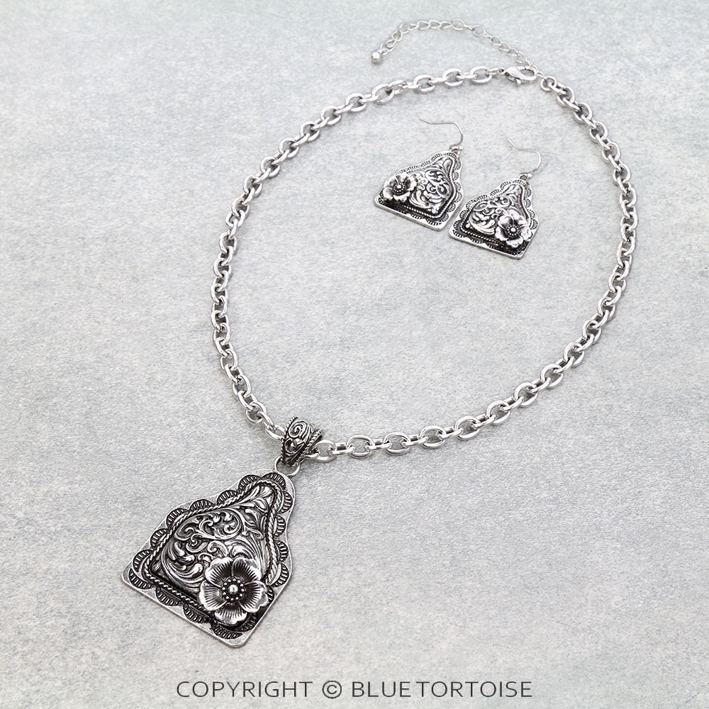 Western Filigree Ear Tag Necklace Set