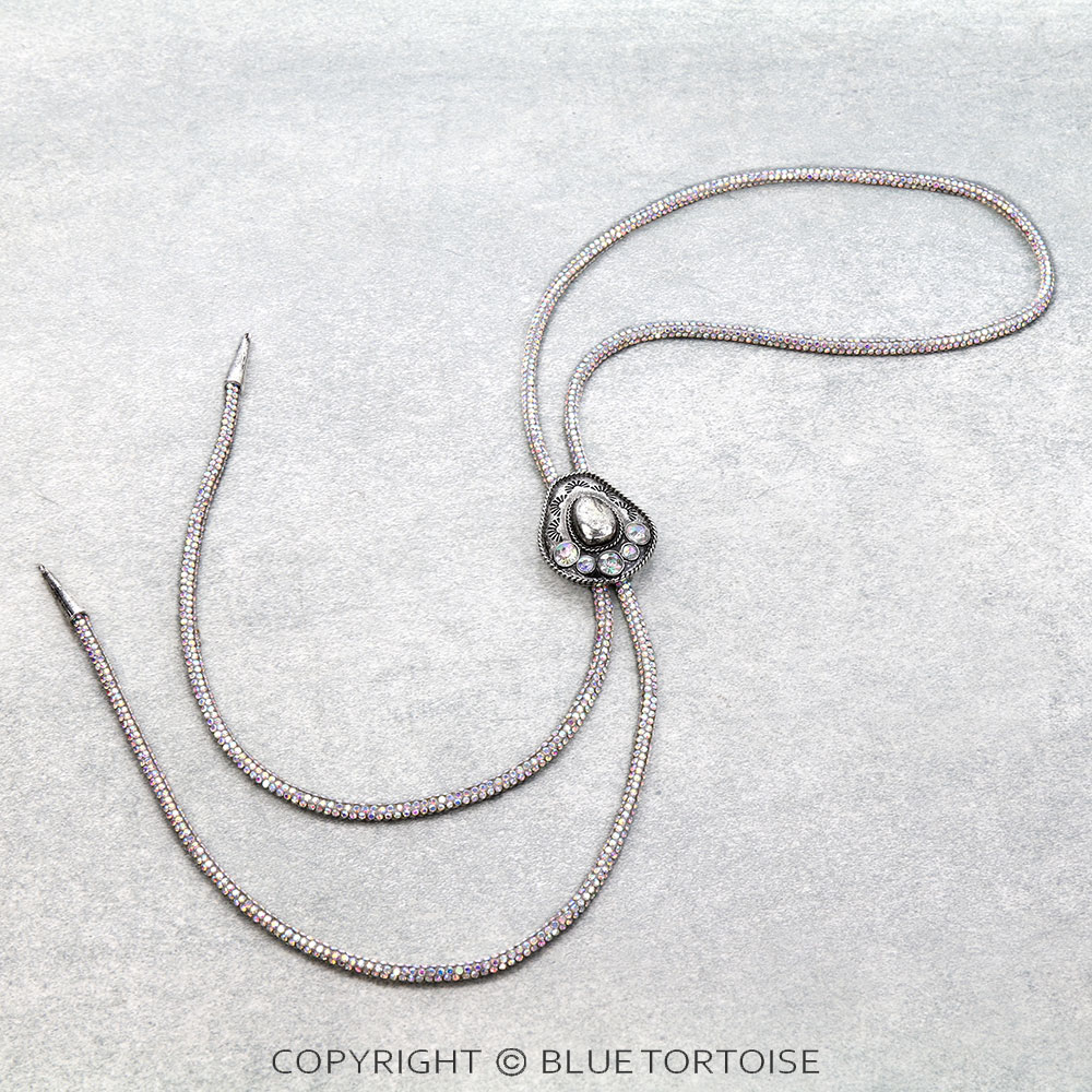 Western Glitter Cowboy Hat Bolo Necklace