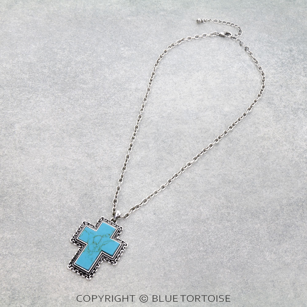 Western Chain TXR Cross Stone Necklace