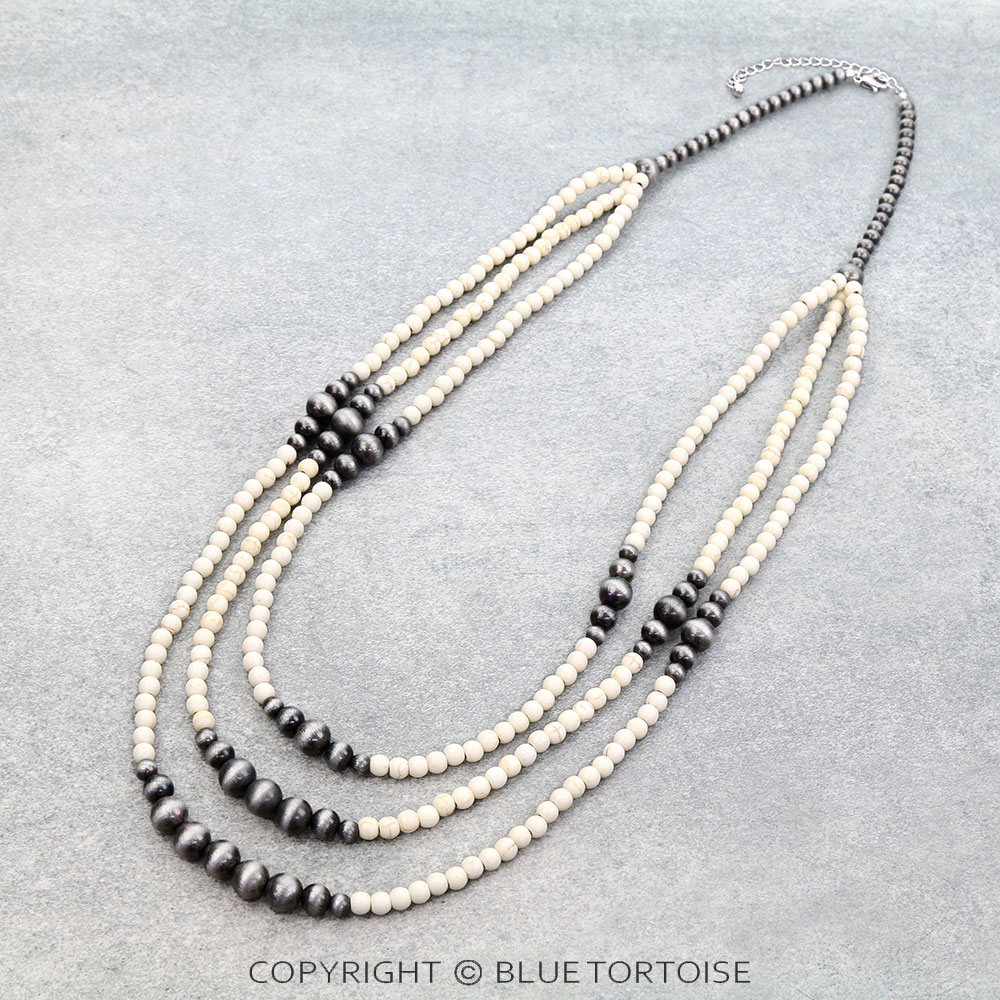 3-In-1 Navajo Style Pearl & Semi Stone Necklace