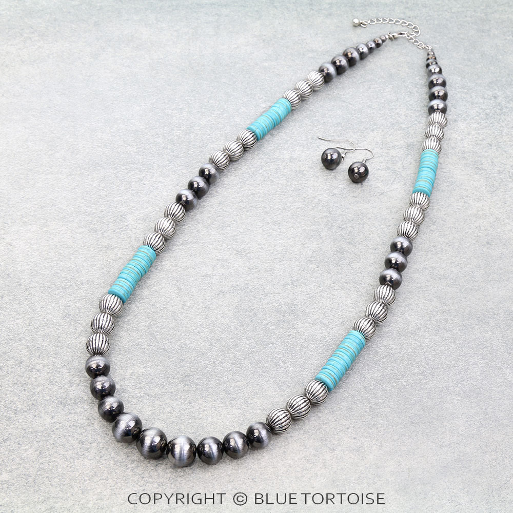 Navajo Style Pearl & Bead Necklace Set