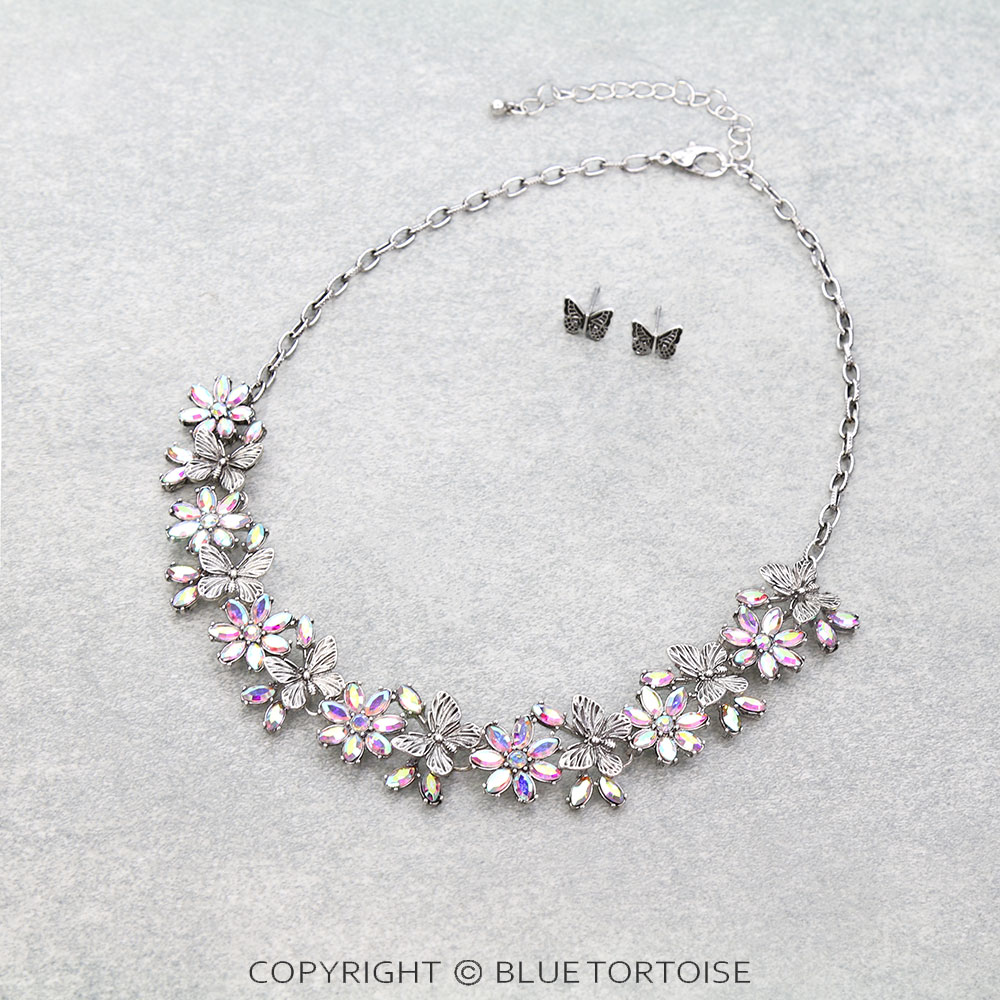 Western Butterfly & Flower Stone Necklace Set
