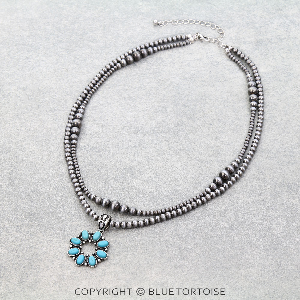 2 Row Western Concho Stone Necklace