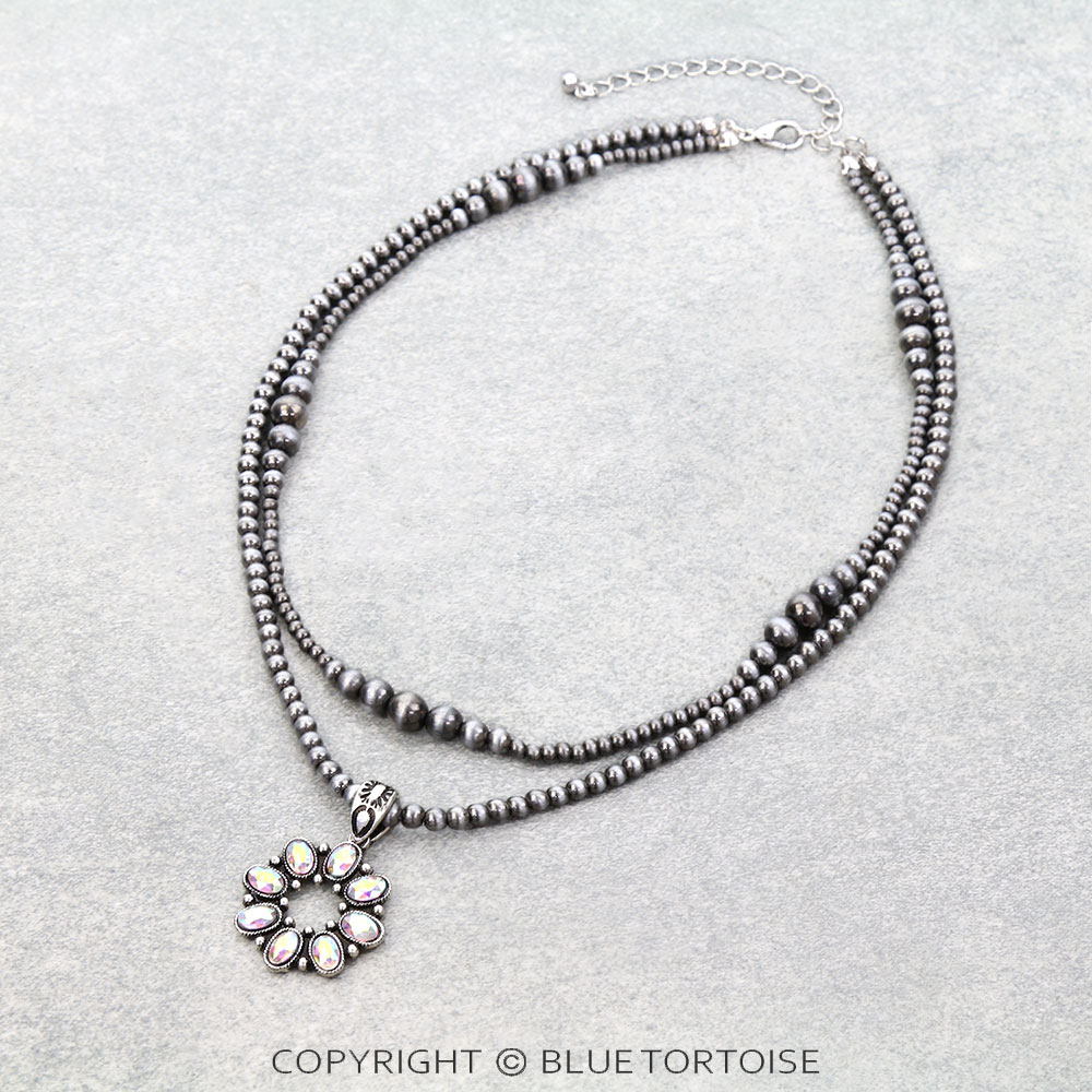 2 Row Western Concho Stone Necklace