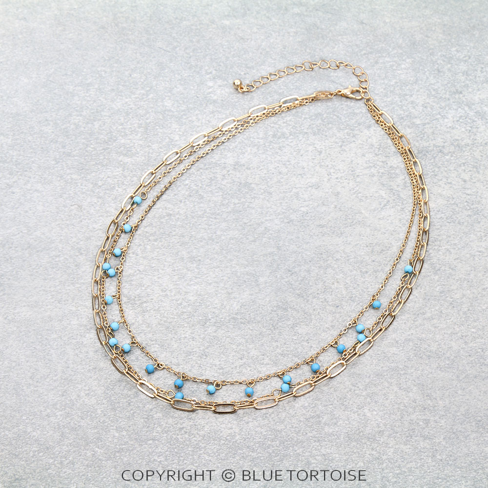 3 Row Mixed Chain Bead Necklace