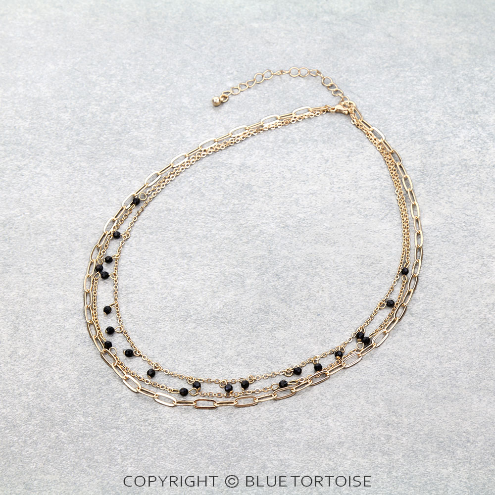 3 Row Mixed Chain Bead Necklace