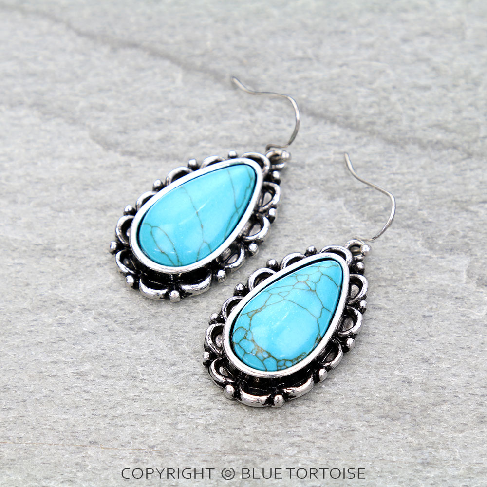 Western Teardrop Stone Dangle Earrings