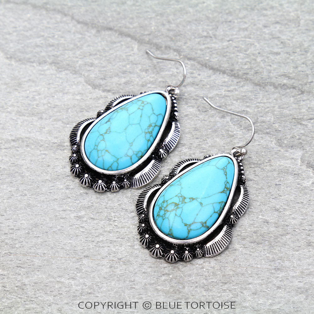 Western Teardrop Stone Dangle Earrings