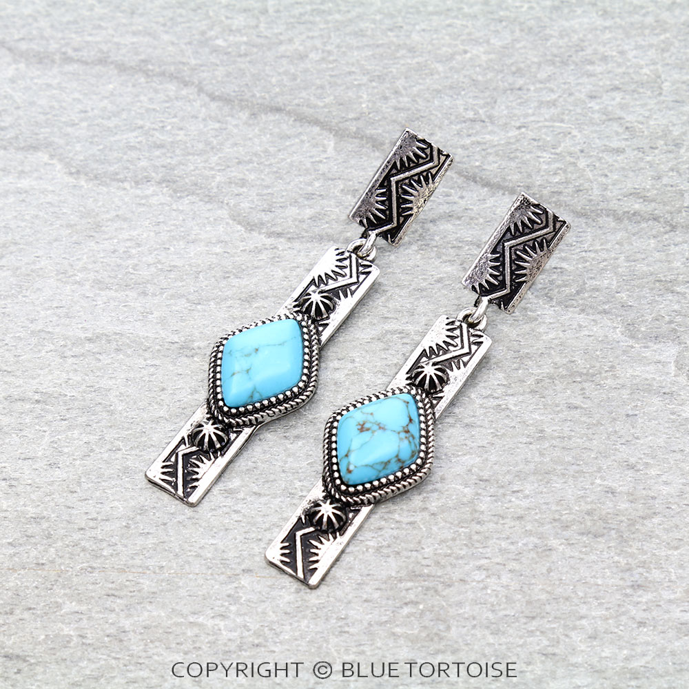 Western Bar Stone Stud Earrings