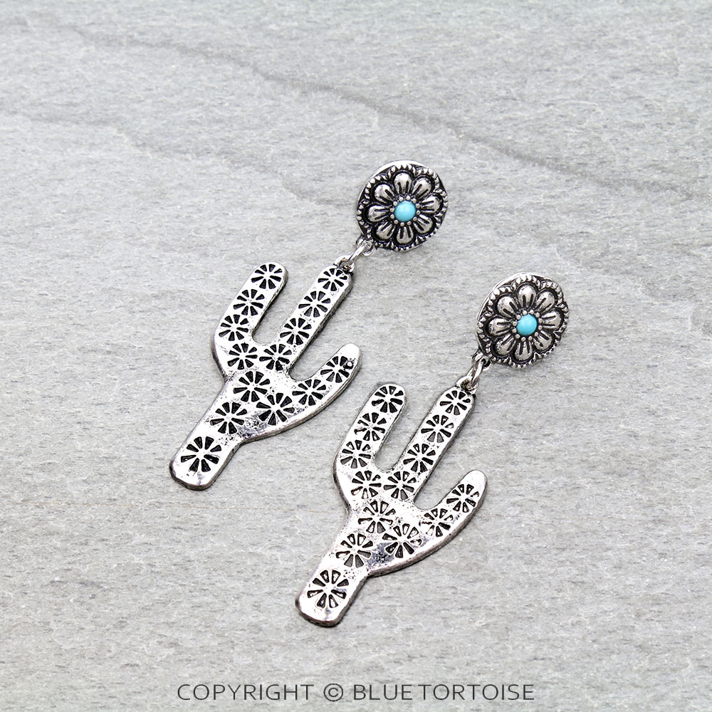 Western Hammered Textured Cactus Stud Earrings