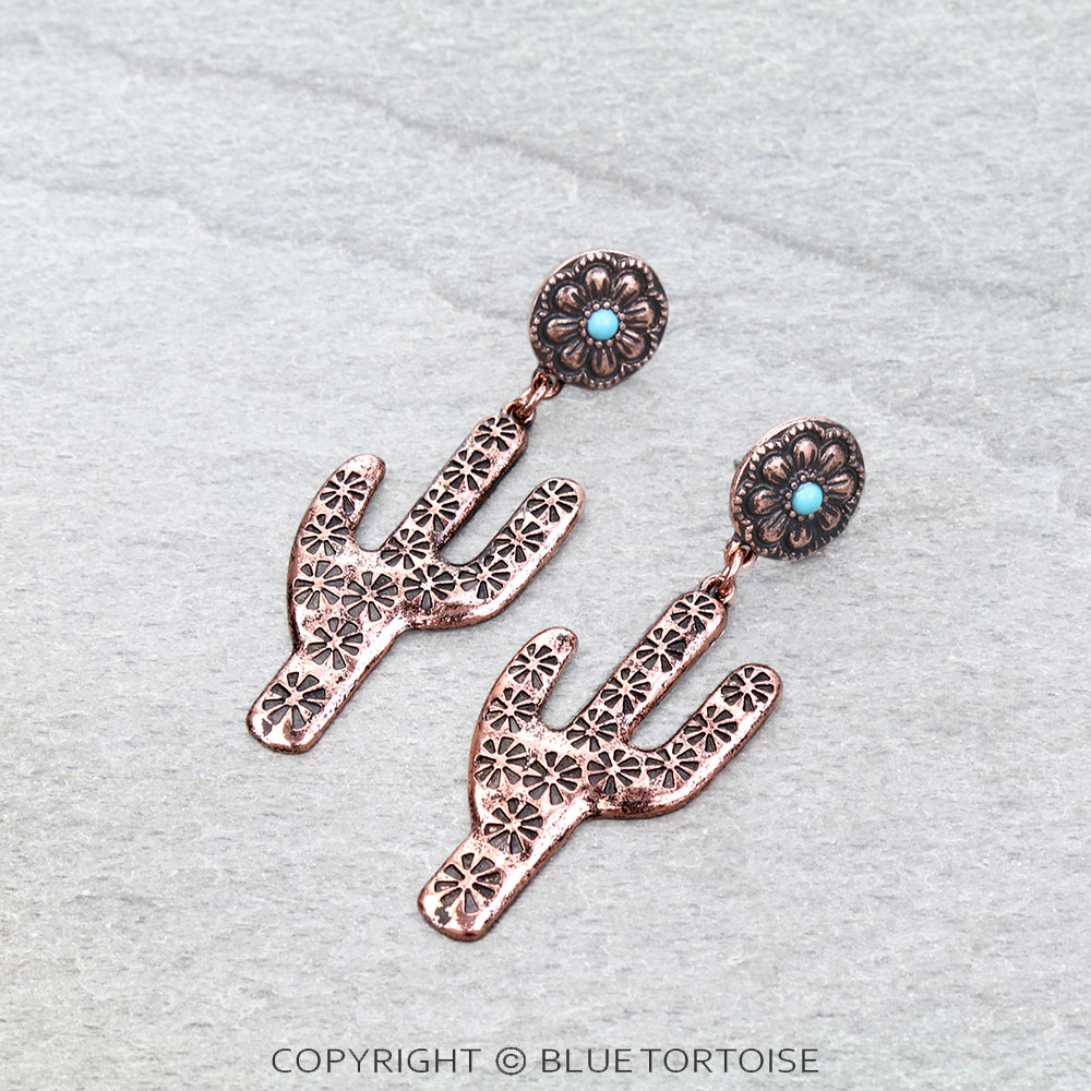 Western Hammered Textured Cactus Stud Earrings