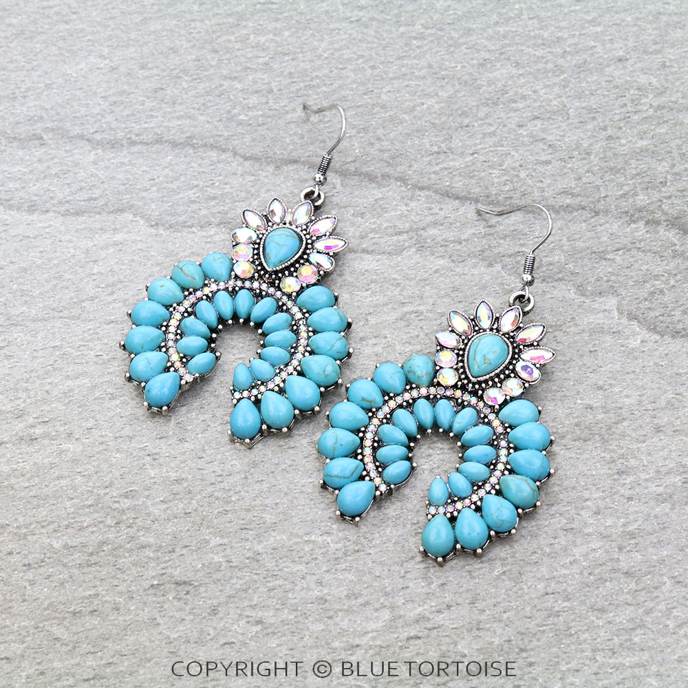 Western Squash Blossom Stone Dangle Earrings