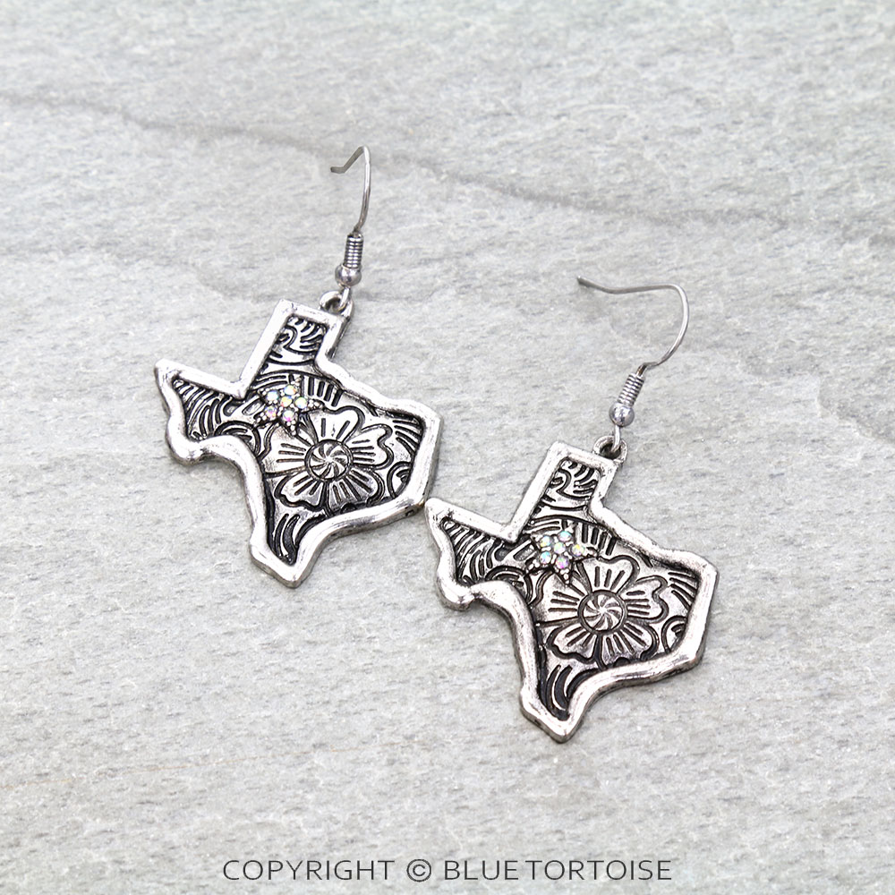 Western Flower Texas Map Dangle Earrings