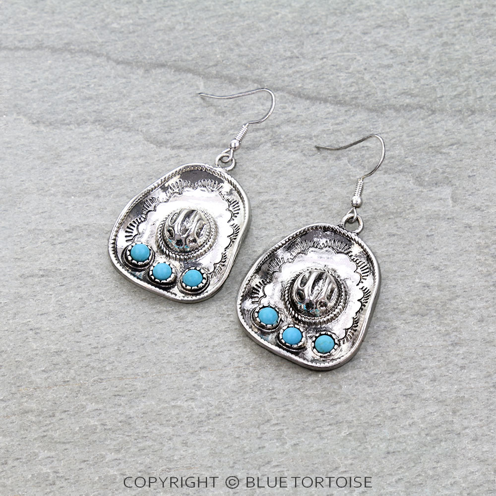 Western Cowboy Hat Stone Dangle Earrings