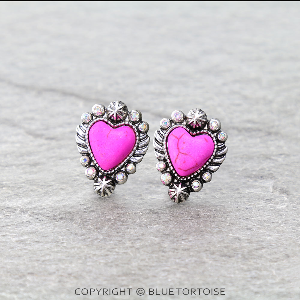 Western Heart Stone Stud Earrings