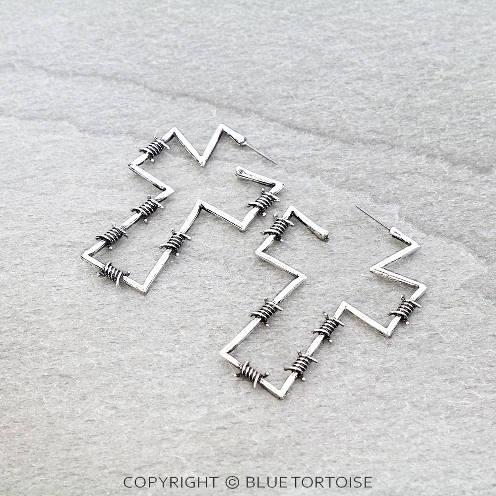Western Barbed Wire Cross Stud Earrings
