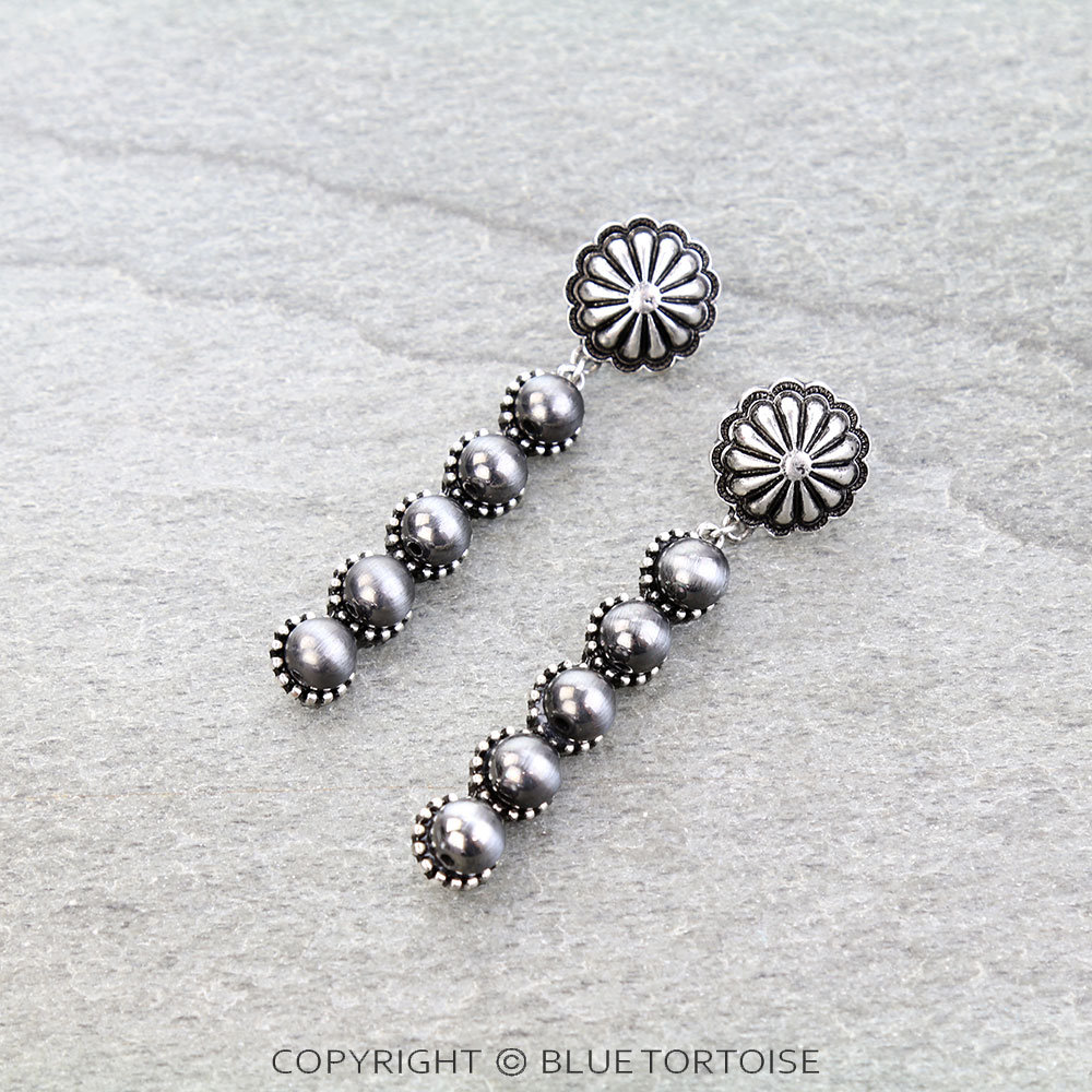 Western Navajo Style Pearl Bar Concho Stud Earrings