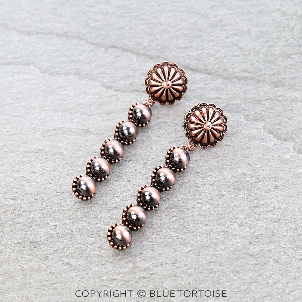 Western Navajo Style Pearl Bar Concho Stud Earrings