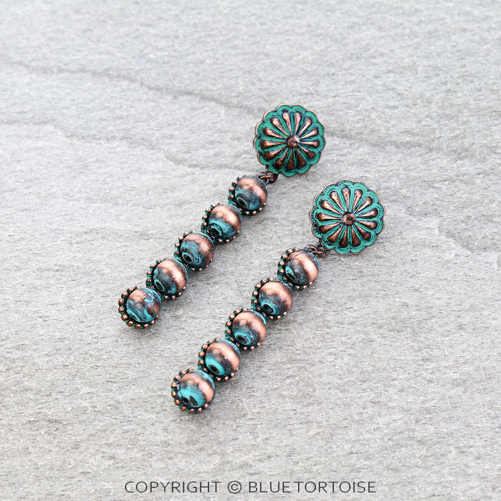 Western Navajo Style Pearl Bar Concho Stud Earrings