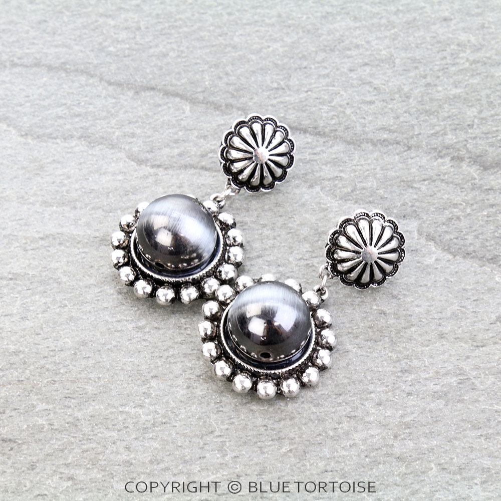 Western Navajo Style Pearl Concho Stud Earrings