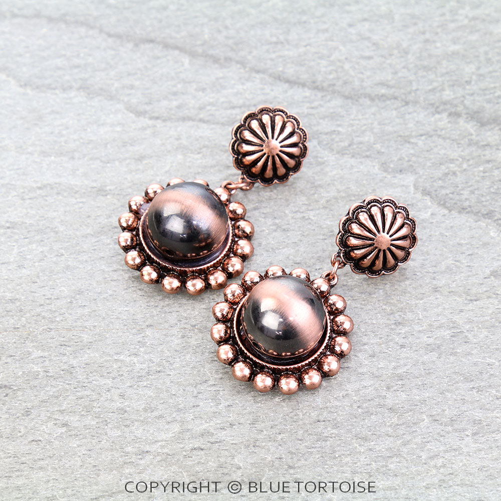 Western Navajo Style Pearl Concho Stud Earrings