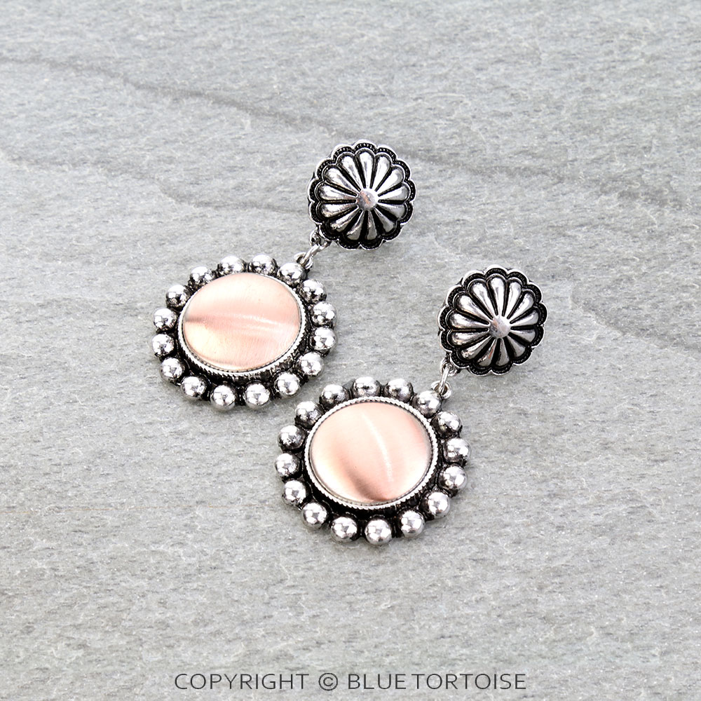 Western Brushed Round Concho Stud Earrings