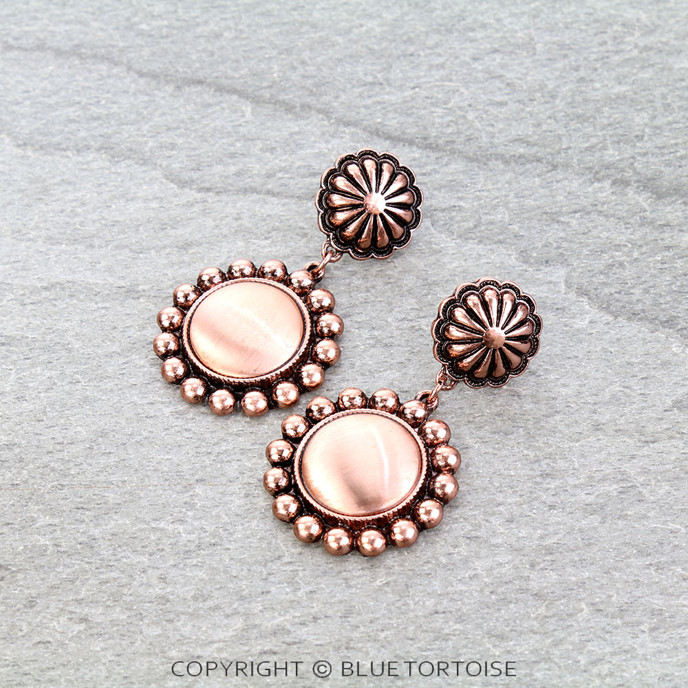Western Brushed Round Concho Stud Earrings
