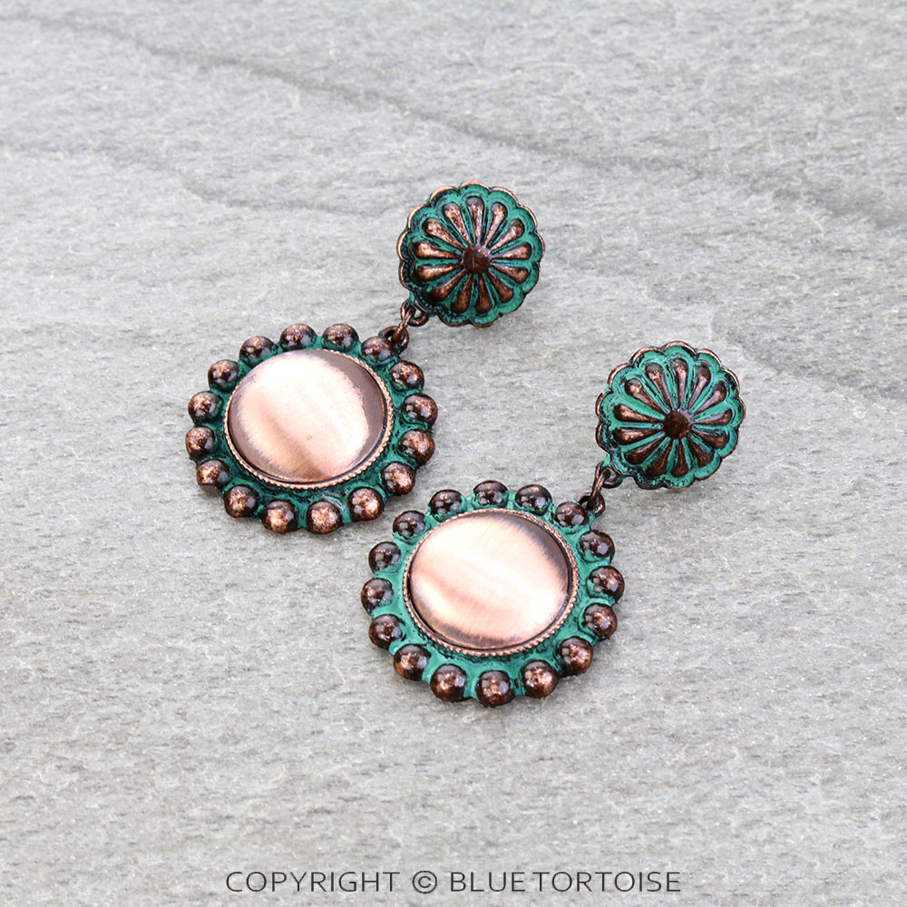 Western Brushed Round Concho Stud Earrings
