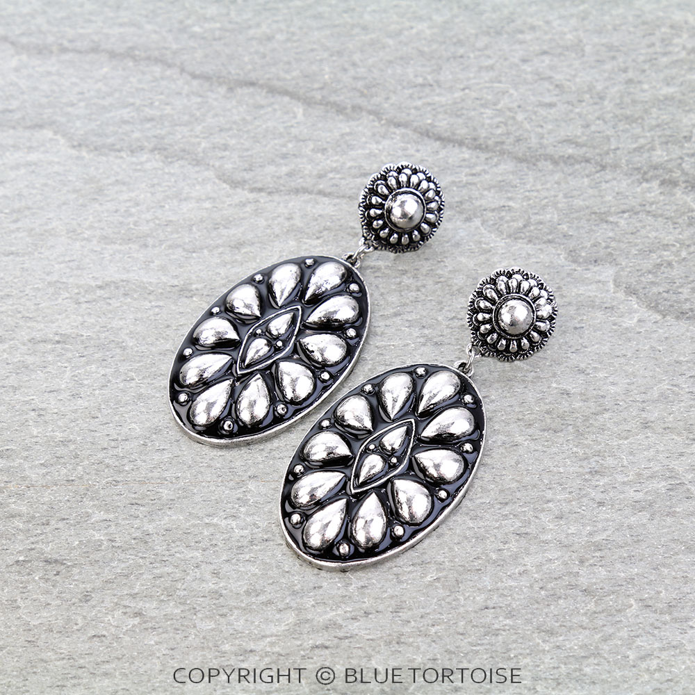 Western Ball TXR Oval Concho Stud Earrings
